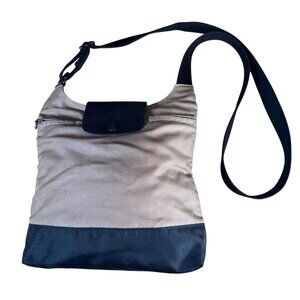 Longchamp Beige & Black Nylon Crossbody Bag With Adjustable Strap
